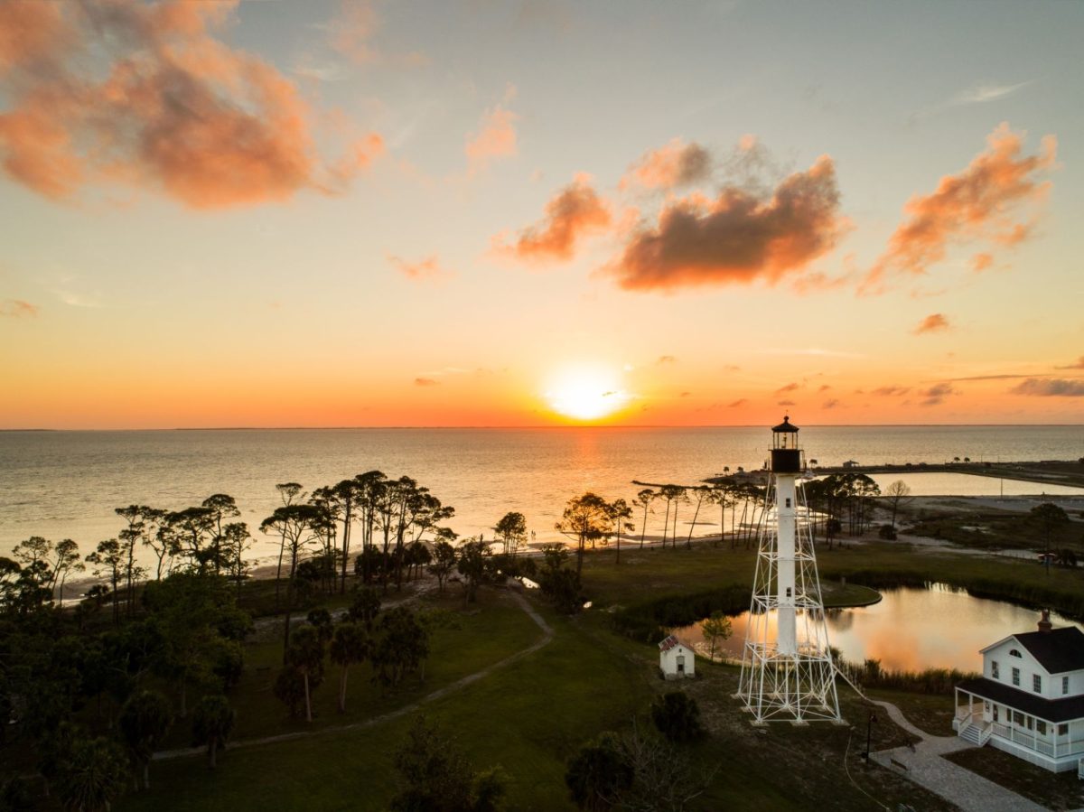 Cape San Blas Lighthouse at sunset.